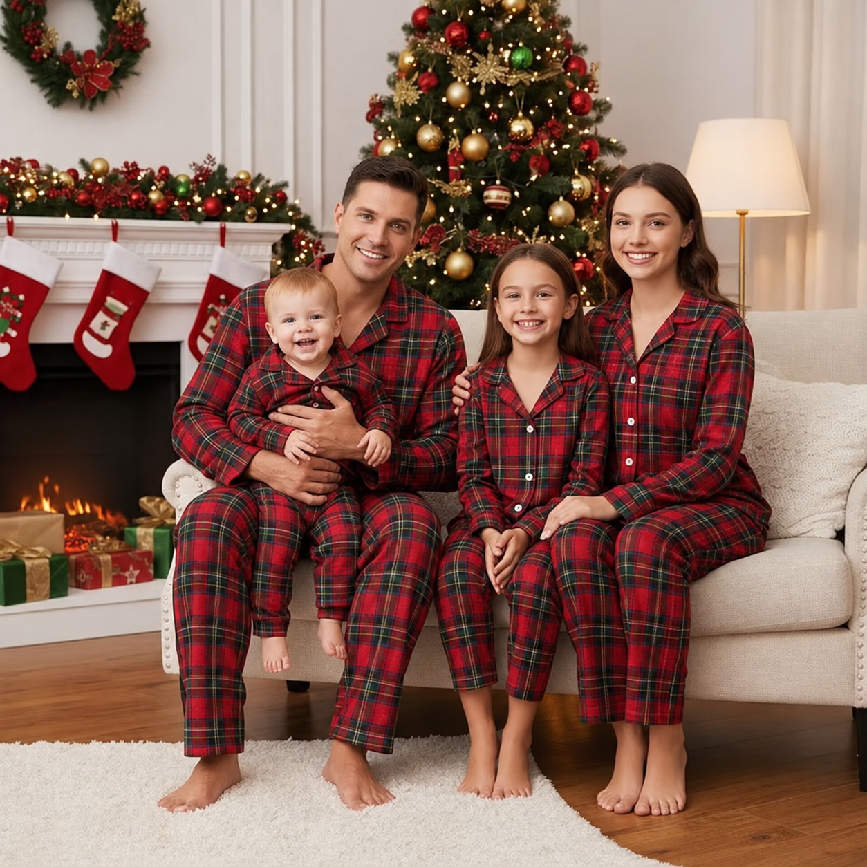 Christmas Red and Green Plaid Button Up Family Pajamas Sets