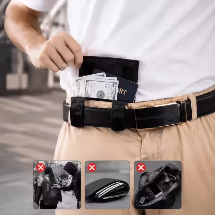 🔒 DISCREET TRAVEL ESSENTIAL | Hidden Belt Pouch – Under-Clothing Passport, Cash & Card Organizer