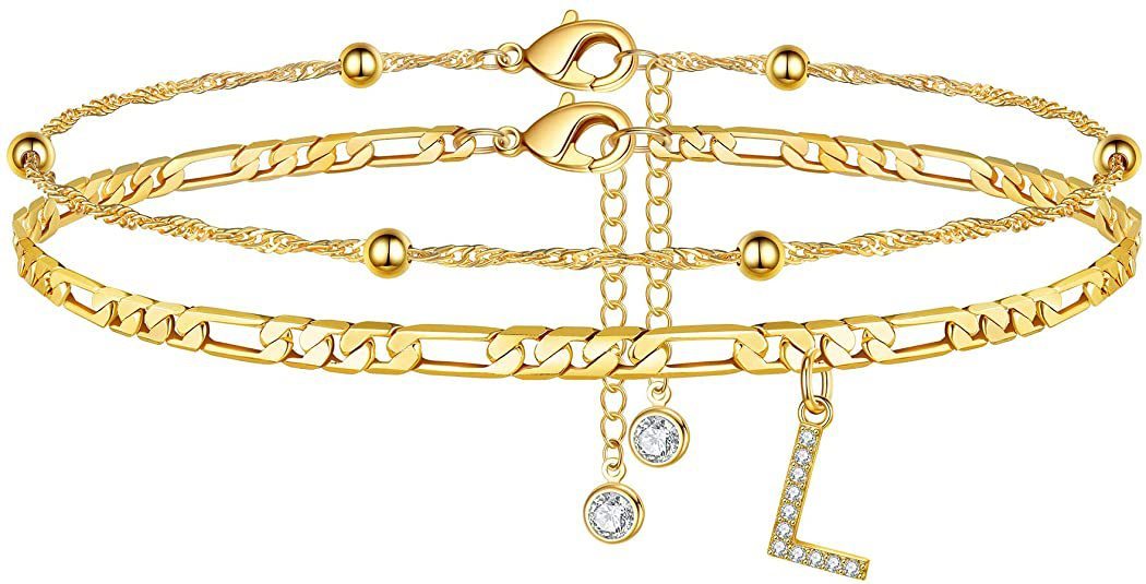 【2 Pack】 - Initial Letter Pendant Anklets Set