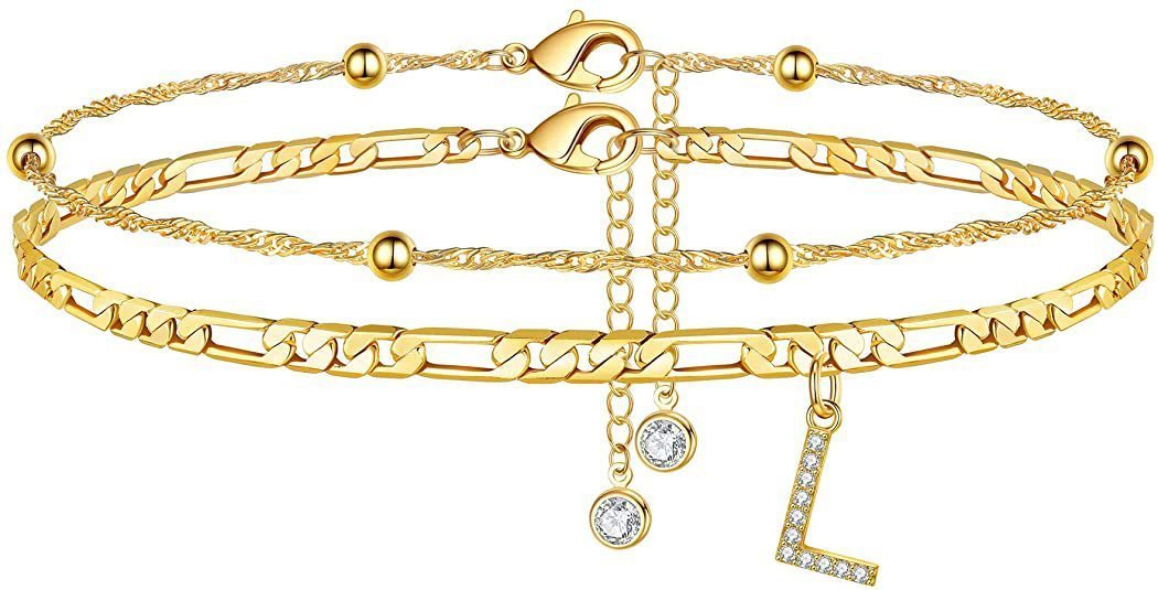 【2 Pack】 - Initial Letter Pendant Anklets Set