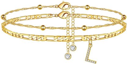 【2 Pack】 - Initial Letter Pendant Anklets Set