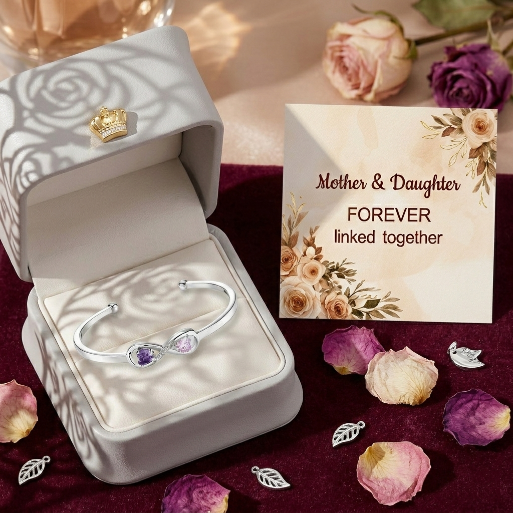 CUSTOMIZED DOUBLE BIRTHSTONES INFINITY OPEN BRACELET