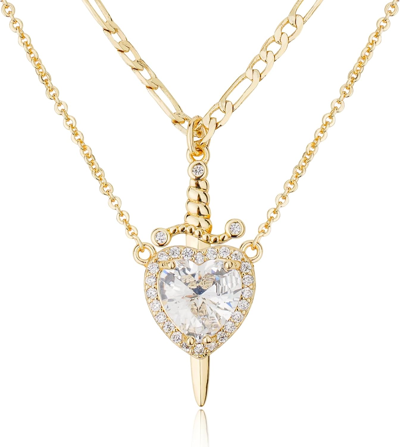 Gothic Heart & Sword Design Couple Pendant Necklace