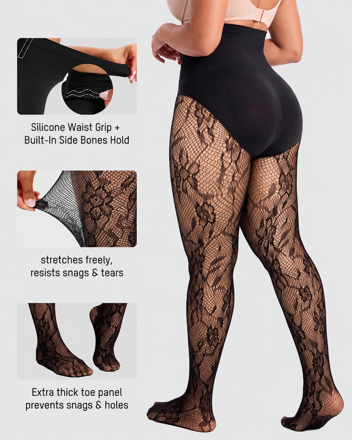 High-Waisted Floral Lace Shaping Tights