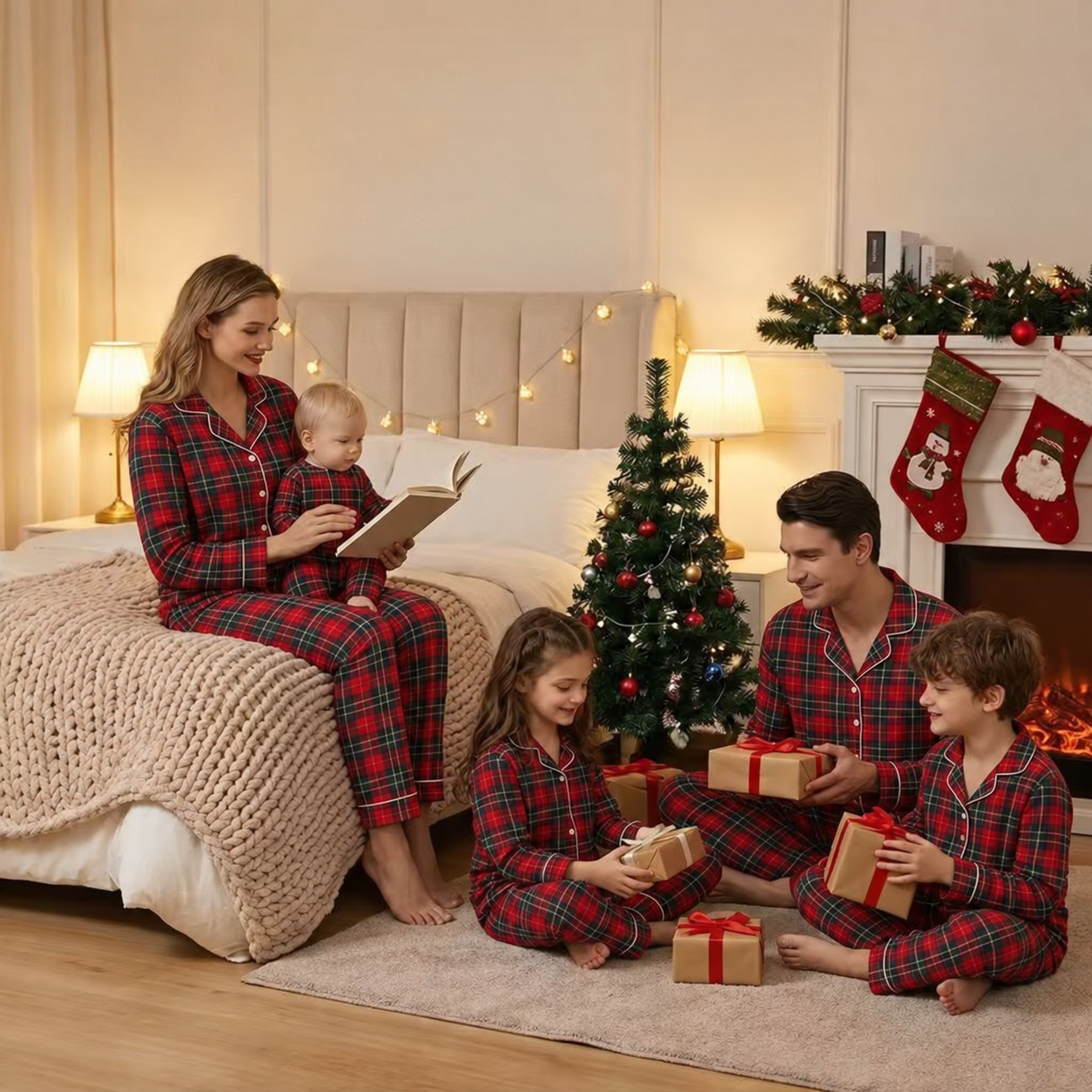 Christmas Red and Green Plaid Button Up Family Pajamas Sets