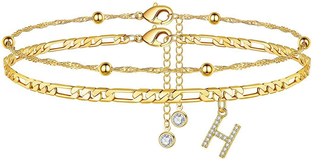 【2 Pack】 - Initial Letter Pendant Anklets Set