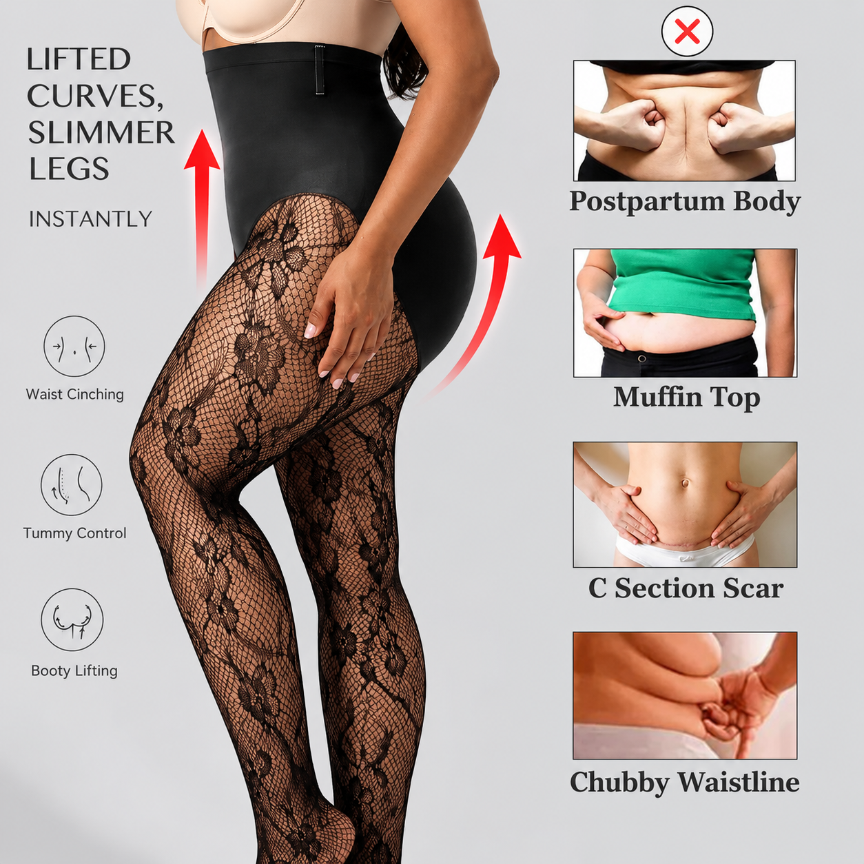 ⏰LAST DAY BUY 2 GET 1 FREE⏰-High-Waisted Floral Lace Shaping Tights