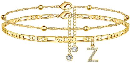 【2 Pack】 - Initial Letter Pendant Anklets Set
