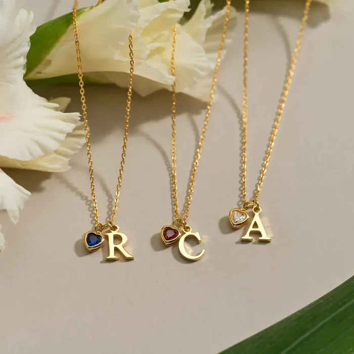 Initial Necklace with Heart Birthstone – Custom Handcrafted Jewellery
