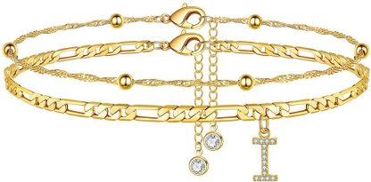 【2 Pack】 - Initial Letter Pendant Anklets Set