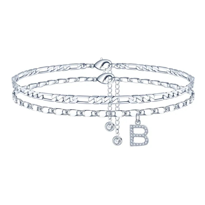 【2 Pack】 - Initial Letter Pendant Anklets Set