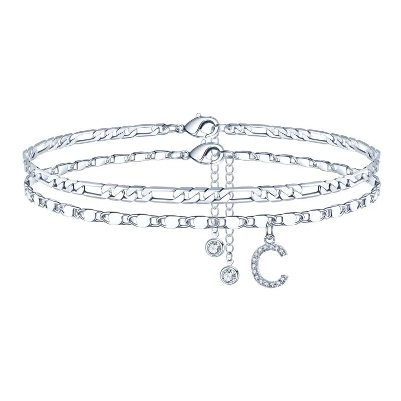 【2 Pack】 - Initial Letter Pendant Anklets Set