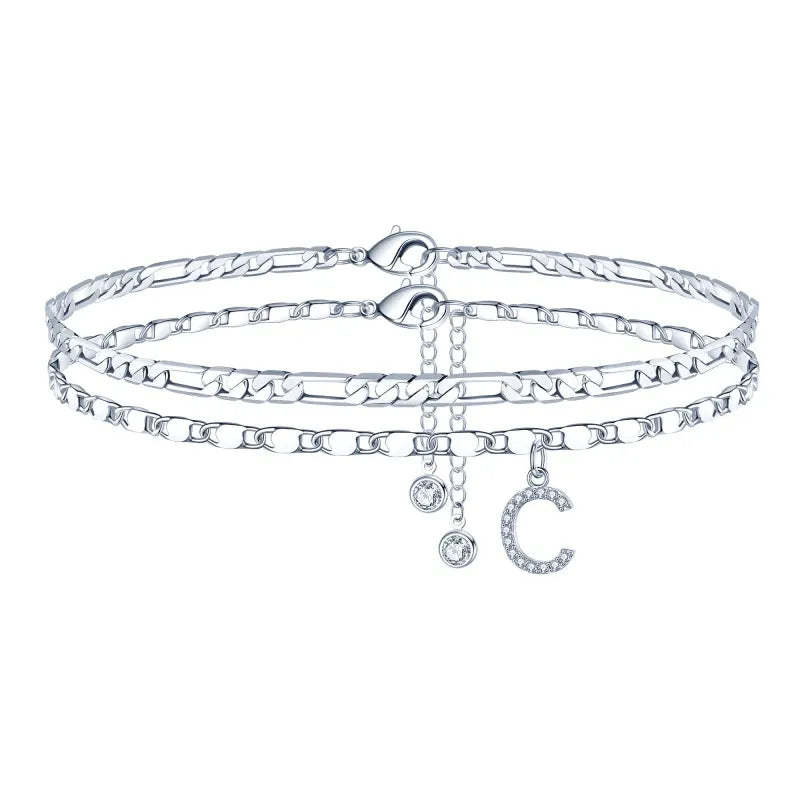 【2 Pack】 - Initial Letter Pendant Anklets Set