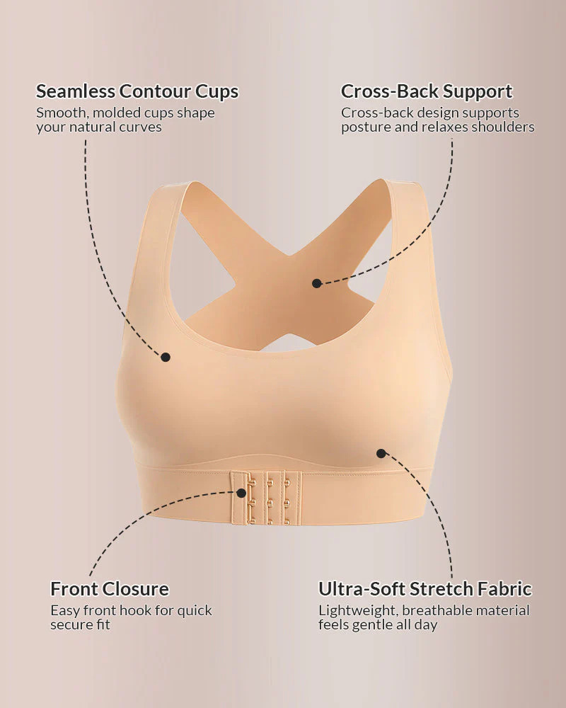 Cross Back Front Closure Wireless Posture Support Bra