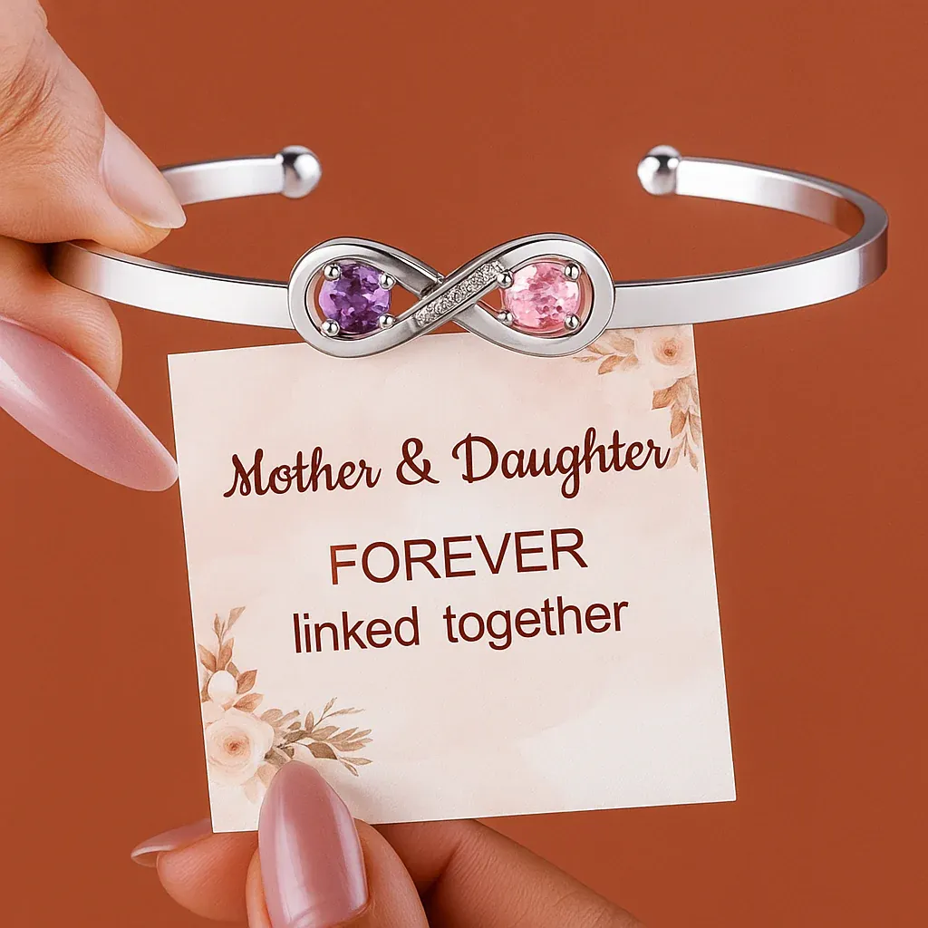 FOR MOM - CUSTOMIZED DOUBLE BIRTHSTONES INFINITY OPEN BRACELET