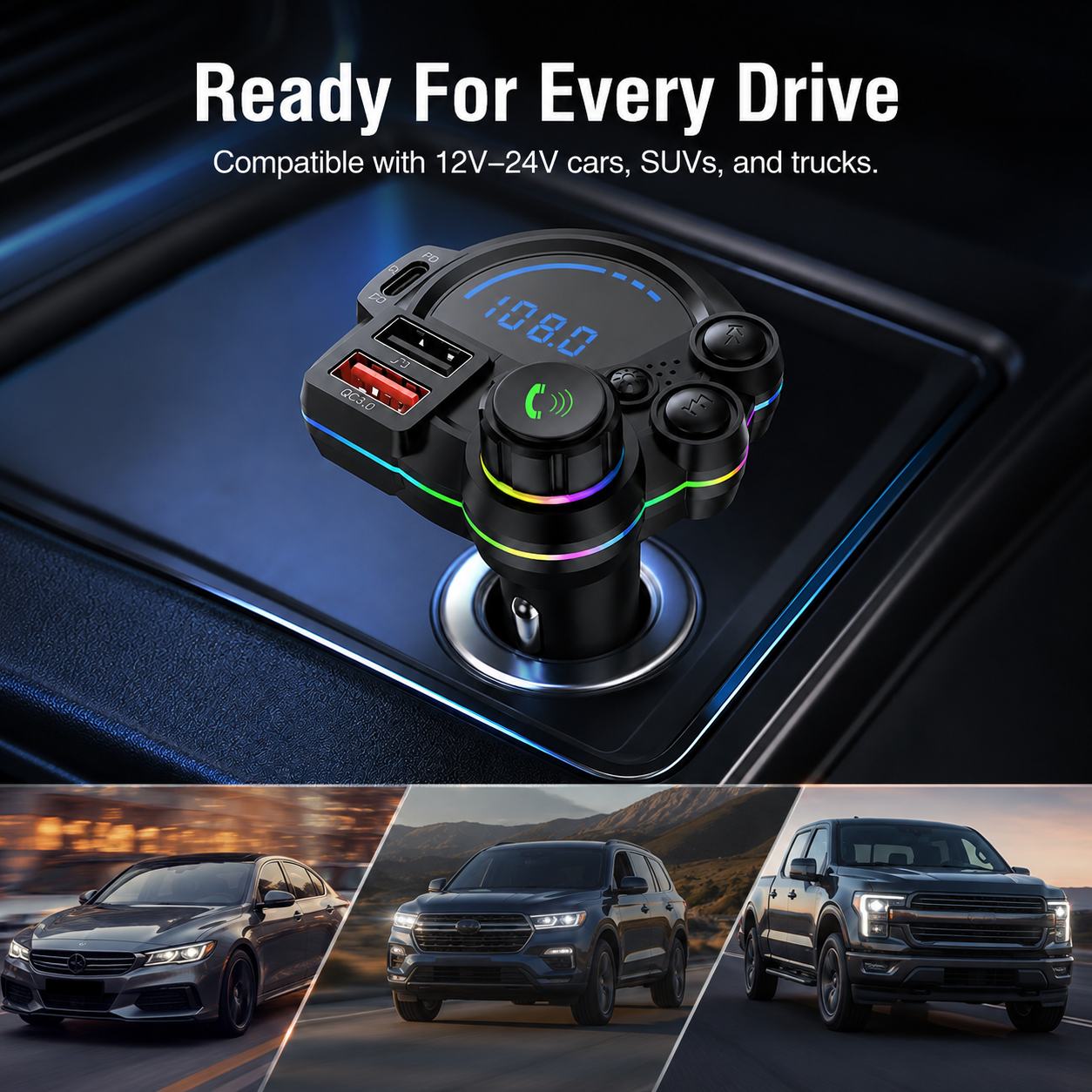 20W USB-C Bluetooth 5.3 FM Transmitter Car Charger