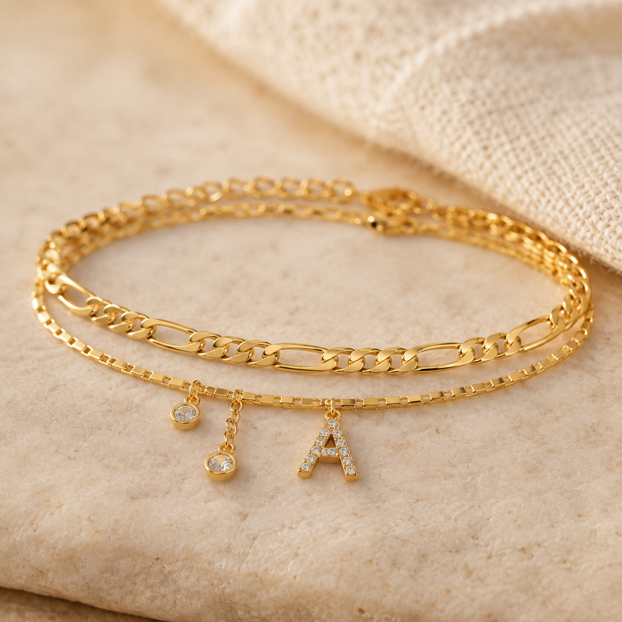 【LAST DAY 48% OFF】2 Pack - Initial Letter Pendant Anklets Set