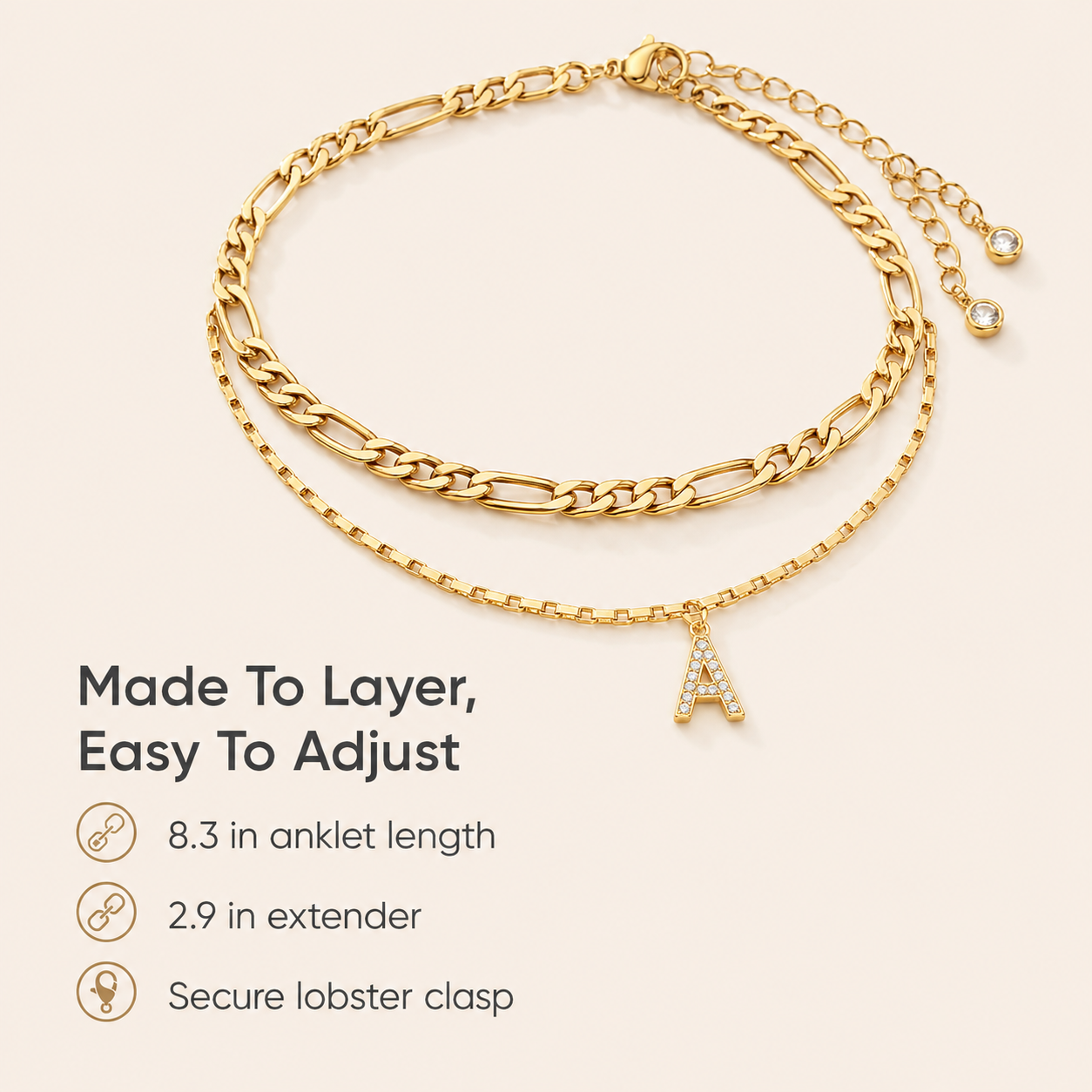 【LAST DAY 48% OFF】2 Pack - Initial Letter Pendant Anklets Set