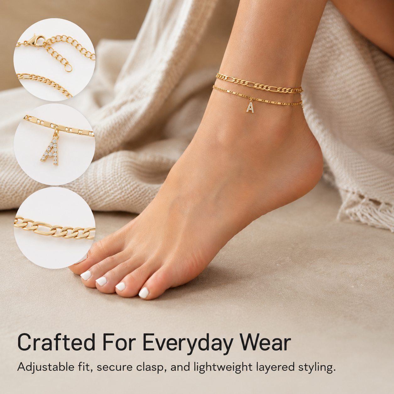 【LAST DAY 48% OFF】2 Pack - Initial Letter Pendant Anklets Set