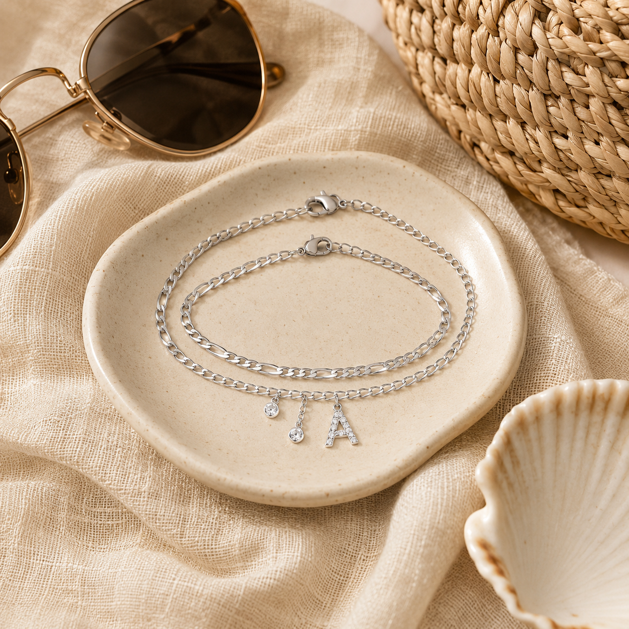 【LAST DAY 48% OFF】2 Pack - Initial Letter Pendant Anklets Set