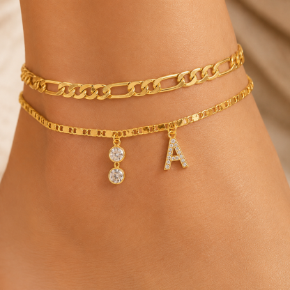 【LAST DAY 48% OFF】2 Pack - Initial Letter Pendant Anklets Set