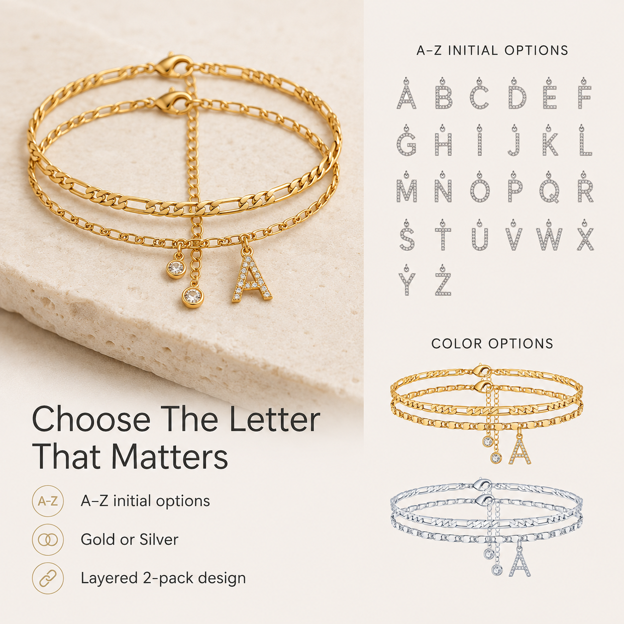 【LAST DAY 48% OFF】2 Pack - Initial Letter Pendant Anklets Set