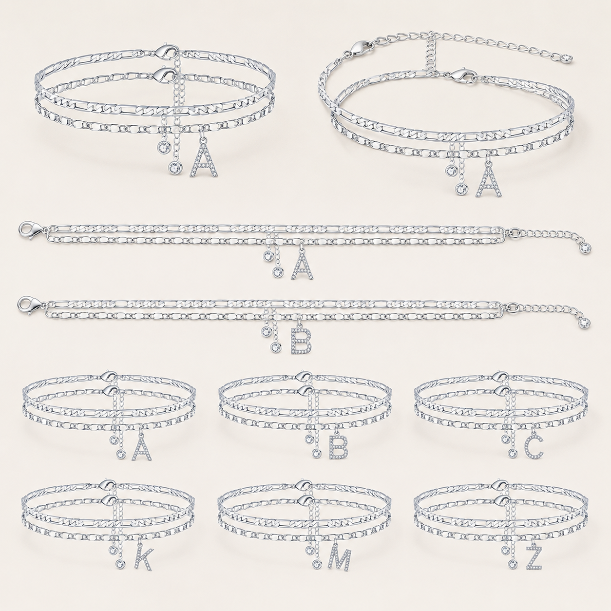 【LAST DAY 48% OFF】2 Pack - Initial Letter Pendant Anklets Set