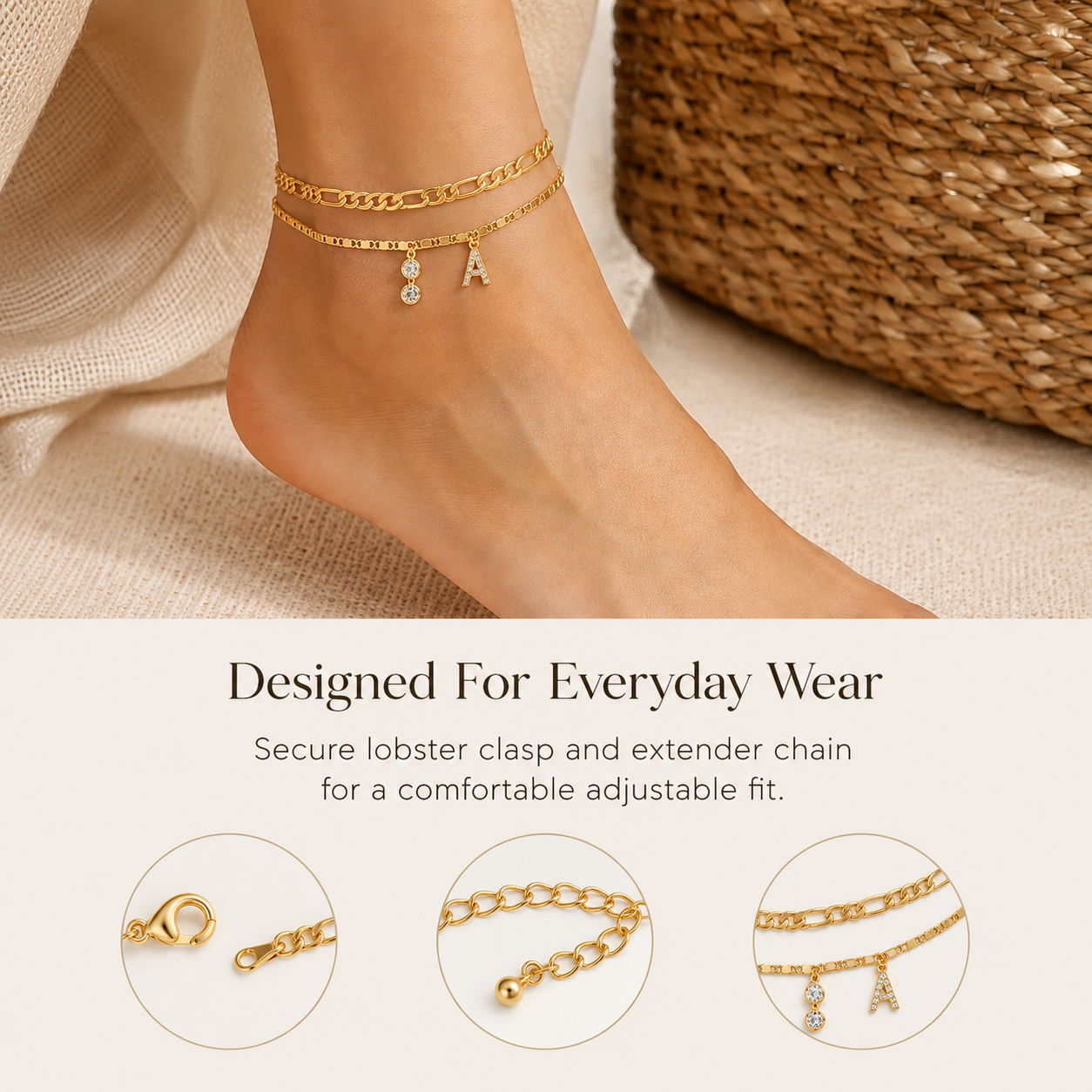 【LAST DAY 48% OFF】2 Pack - Initial Letter Pendant Anklets Set