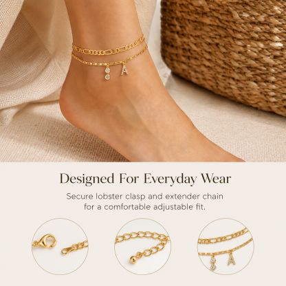 【LAST DAY 48% OFF】2 Pack - Initial Letter Pendant Anklets Set