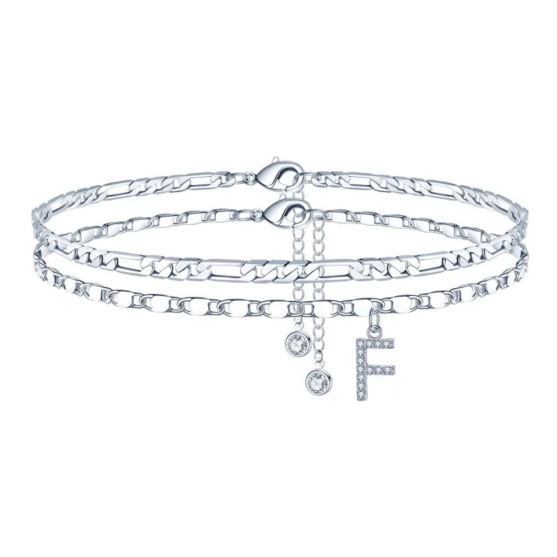 【2 Pack】 - Initial Letter Pendant Anklets Set