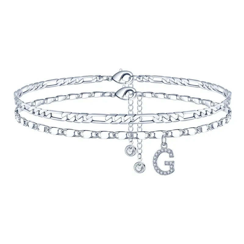 【2 Pack】 - Initial Letter Pendant Anklets Set