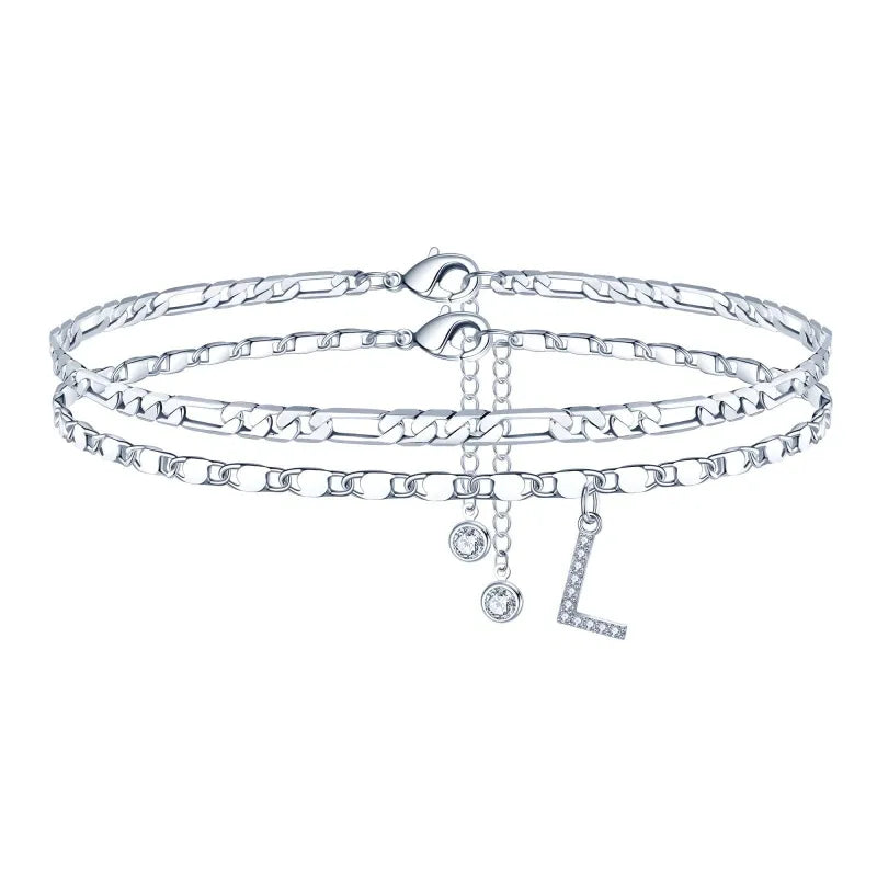 【2 Pack】 - Initial Letter Pendant Anklets Set