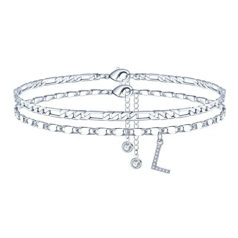 【2 Pack】 - Initial Letter Pendant Anklets Set