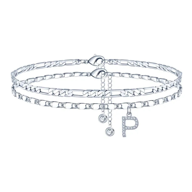 【2 Pack】 - Initial Letter Pendant Anklets Set