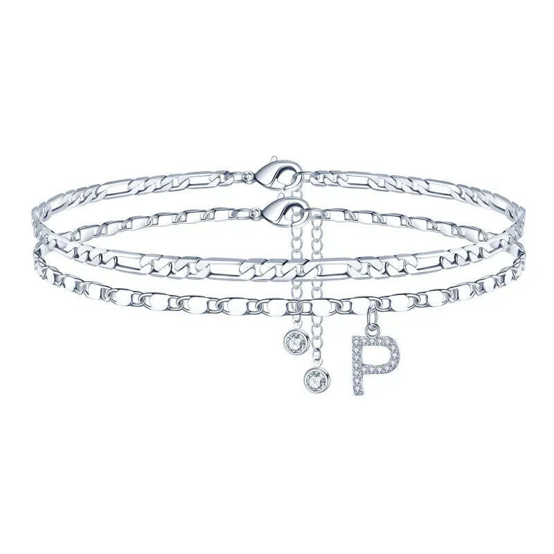 【2 Pack】 - Initial Letter Pendant Anklets Set