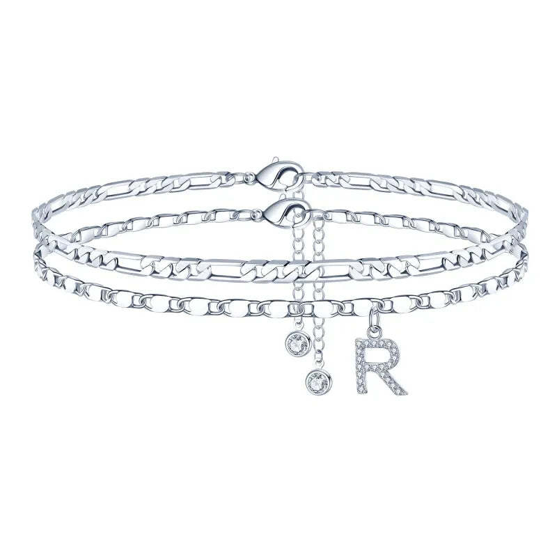 【2 Pack】 - Initial Letter Pendant Anklets Set