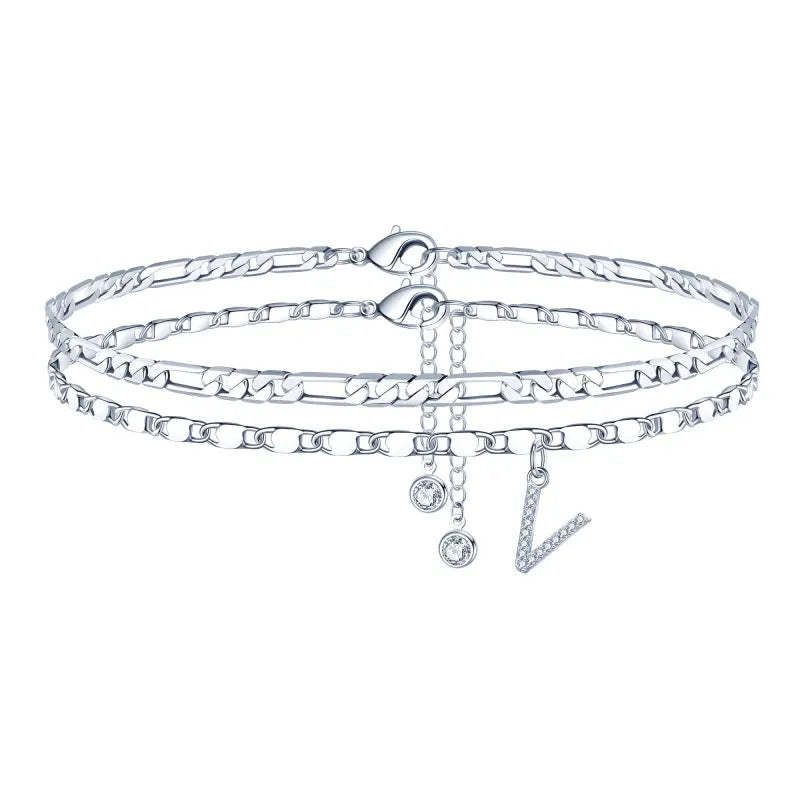 【2 Pack】 - Initial Letter Pendant Anklets Set