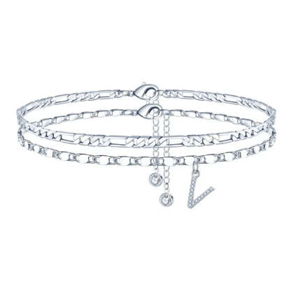 【2 Pack】 - Initial Letter Pendant Anklets Set