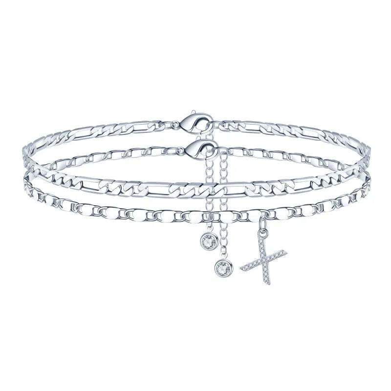 【2 Pack】 - Initial Letter Pendant Anklets Set