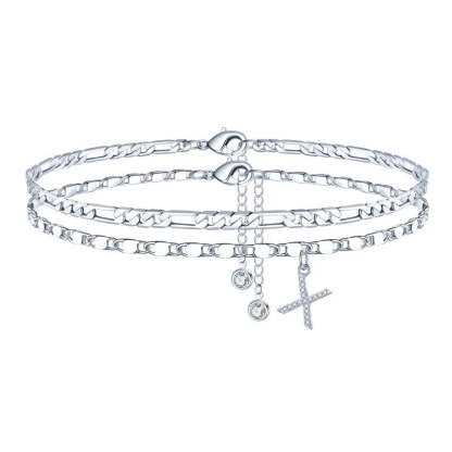 【2 Pack】 - Initial Letter Pendant Anklets Set