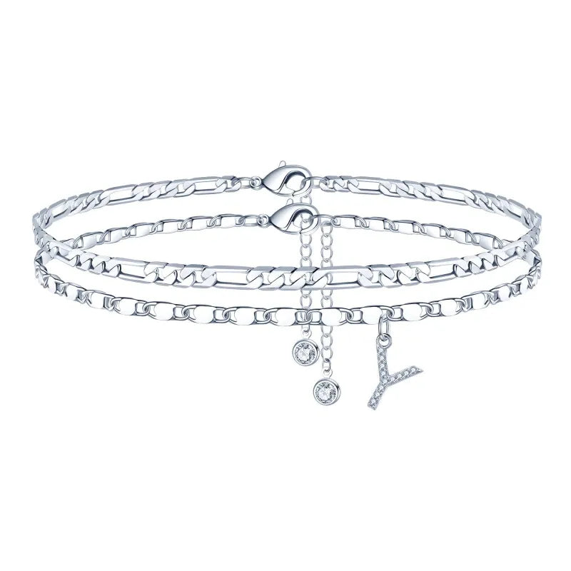【2 Pack】 - Initial Letter Pendant Anklets Set