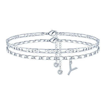 【2 Pack】 - Initial Letter Pendant Anklets Set