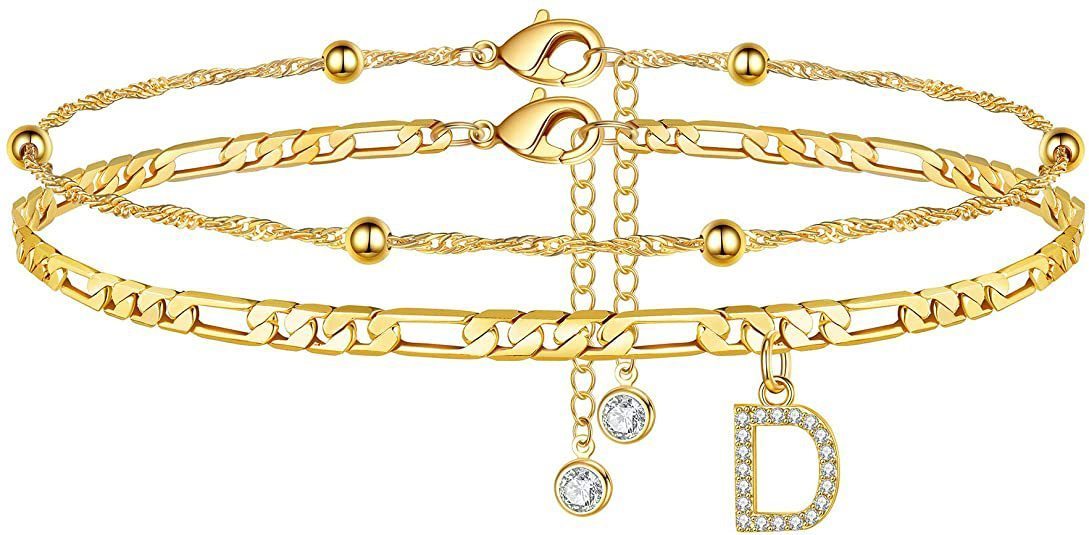 【2 Pack】 - Initial Letter Pendant Anklets Set