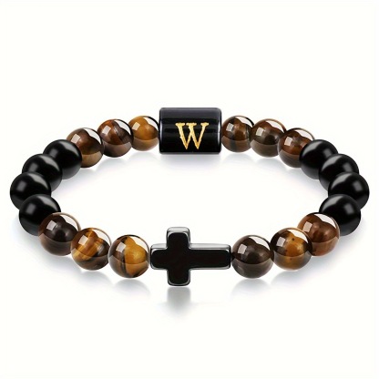 Natural Tiger Eye Stone Cross Letter Bracelet