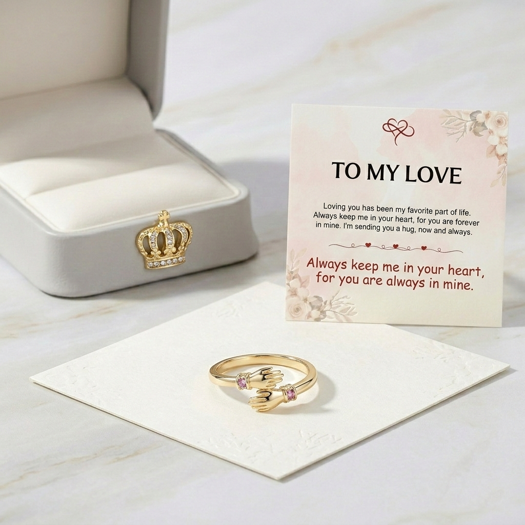 🎁FOR LOVER GIFT PACK - ALWAYS KEEP ME IN YOUR HEART CUSTOM BIRTHSTONE HUG ADJUSTABLE RING