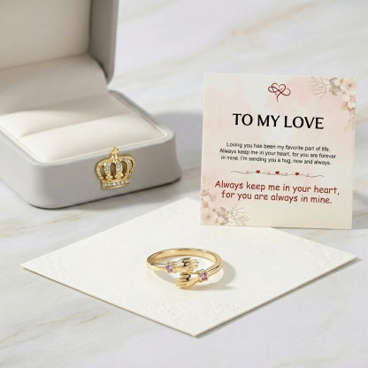 🎁FOR LOVER GIFT PACK - ALWAYS KEEP ME IN YOUR HEART CUSTOM BIRTHSTONE HUG ADJUSTABLE RING