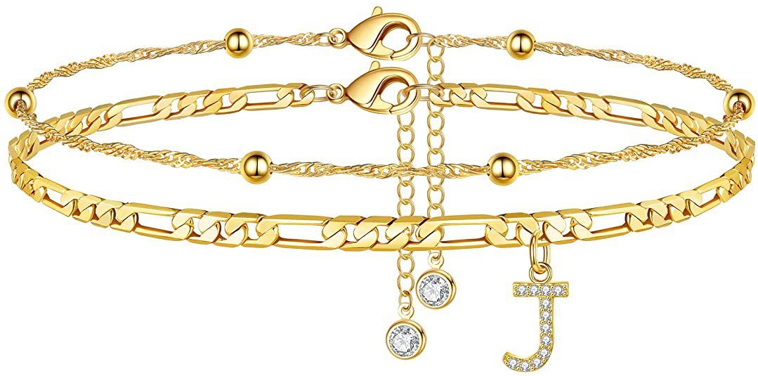 【2 Pack】 - Initial Letter Pendant Anklets Set