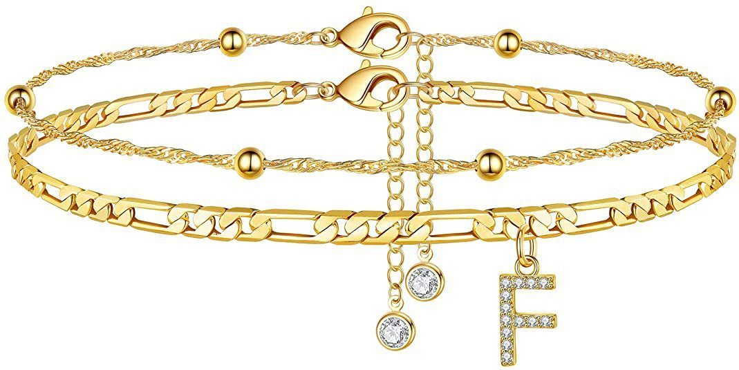 【2 Pack】 - Initial Letter Pendant Anklets Set