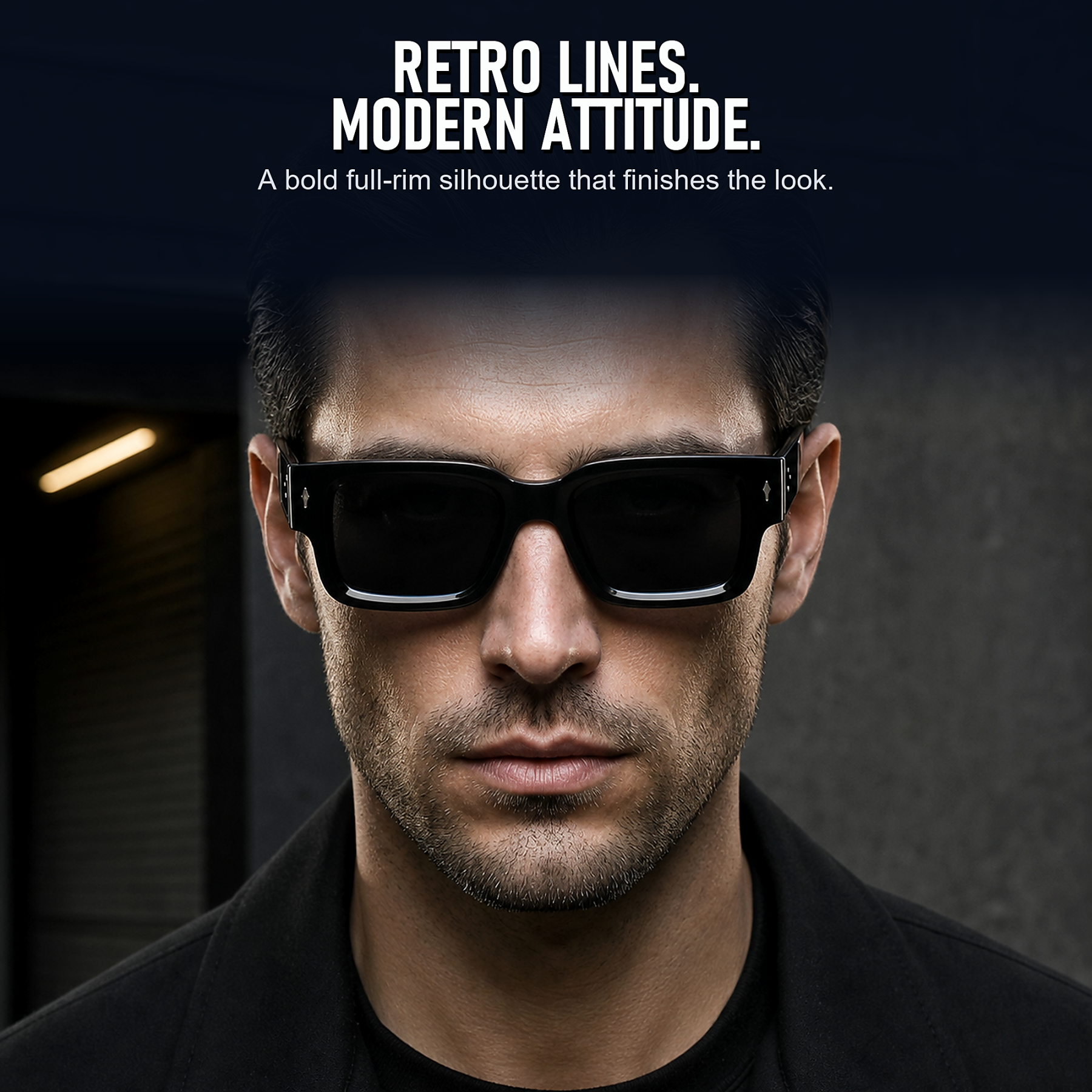 Retro Full-Rim Rectangle Sunglasses - 2-Piece Black & Smoke Gray Set