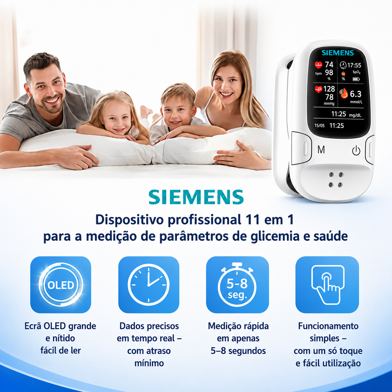🩸 Medidor de glicemia sem picada – Siemens | Monitorização da glicose sem dor em casa 📊